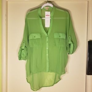 Double Zero Button Down Sheer Top, Size L